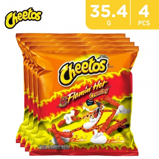 Buy Cheetos Flamin Hot Crunchy Cheese Flavored Snack 4 X 35 4 G Delivered By Taw9eel Fast