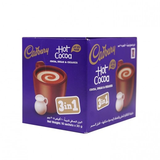 Cadbury 3 in 1 Hot Cocoa Chocolate Drink Powder 10x30 g - delivered by Taw9eel Fast
