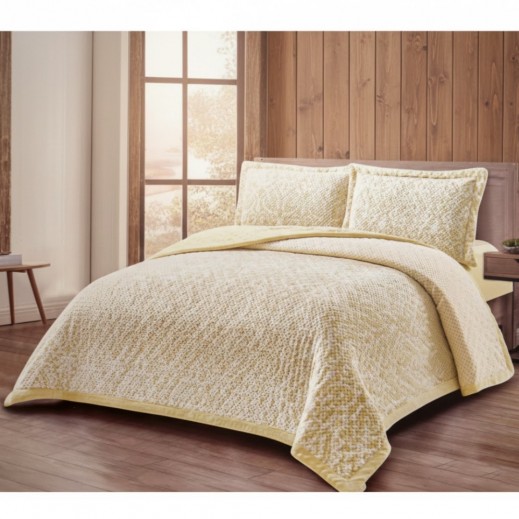 Cannon King Flannel Jacquared Bed Spread Set Cream 260 × 240 Cm - 4 Pieces - delivered by Taw9eel within 48 working hour 