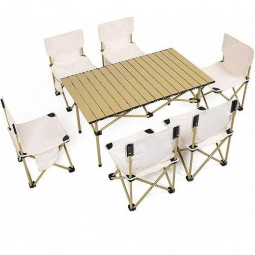 Portable folding table and 6pcs chairs set - delivered by Taw9eel Fast