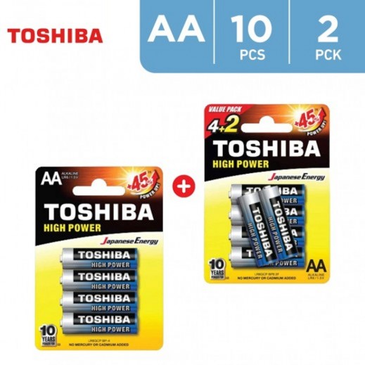 Toshiba Battery High Power AA Pack 6 + 4 Pieces - delivered by Taw9eel Fast