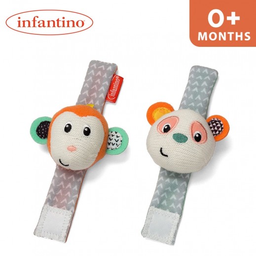 Infantino Wrist Rattles Monkey and Panda - 0+ Months