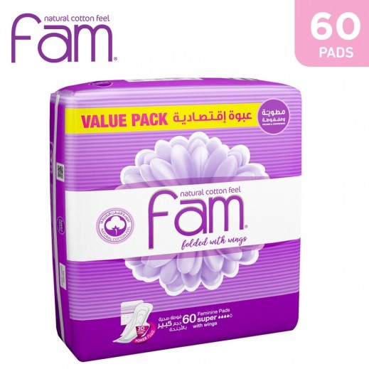 Fam Super Pads With Wings 60 pads - delivered by Taw9eel Fast