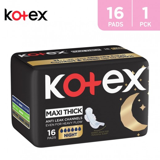 Kotex Maxi thick Anti Leak Night Pads 16 Pieces - delivered by Taw9eel Fast