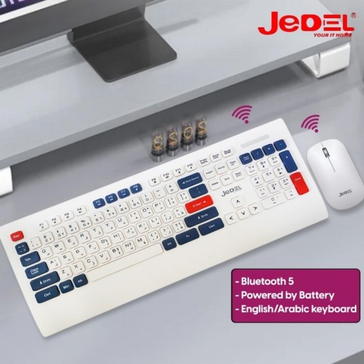 Jedel Wireless English & Arabic Keyboard With Wireless Mouse - Whtie - delivered by Taw9eel Fast