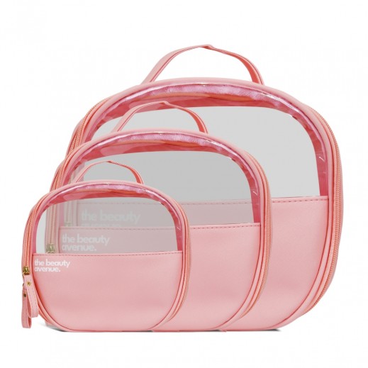 Cosmetic Bag Pink Set By The Beauty Avenue - 3 Pieces - delivered by Taw9eel Fast