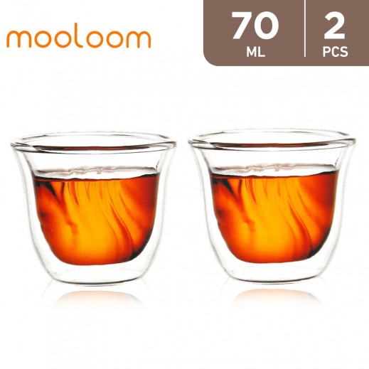Mooloom Handmade Double Wall Borosilicate Glass Cawa Cup 2 x 70 ml