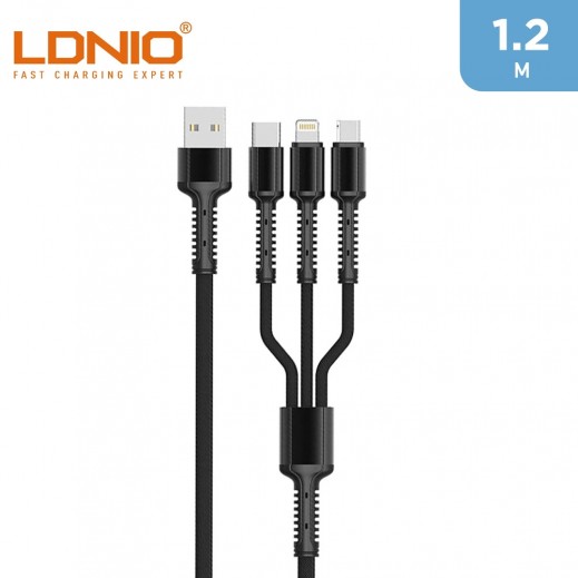 LDNIO 1.2m 3 in 1 Fast Charger Cable 3.4A - Gray - delivered by Taw9eel Fast