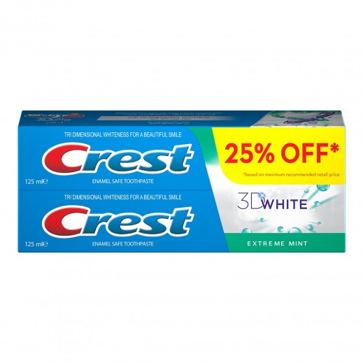 Crest 3D White Extreme Mint Toothpaste 2 x 125ml - delivered by Taw9eel Fast