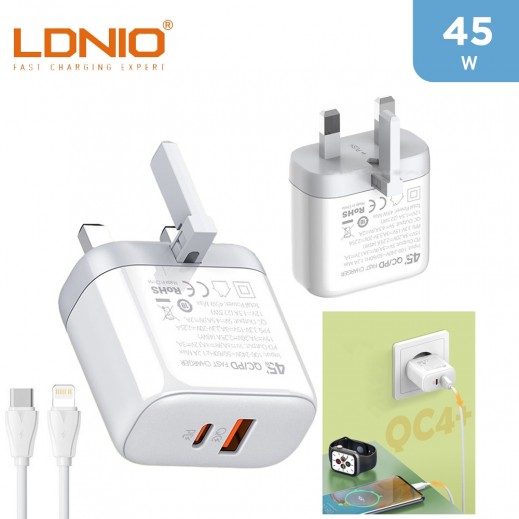 LDNIO 45W Fast Wall Charger PD/QC + USB Type-C to Lightning Cable  - delivered by Taw9eel Fast