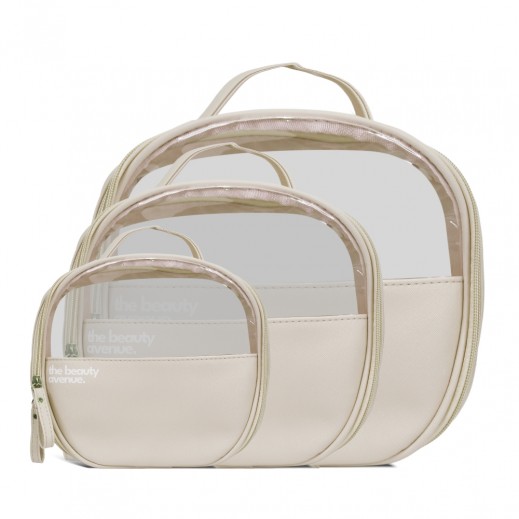 Cosmetic Bag Beige Set By The Beauty Avenue - 3 Pieces - delivered by Taw9eel Fast