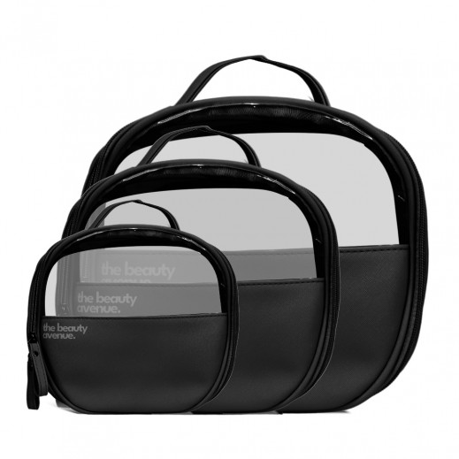 Cosmetic Bag Black Set By The Beauty Avenue - 3 Pieces - delivered by Taw9eel Fast