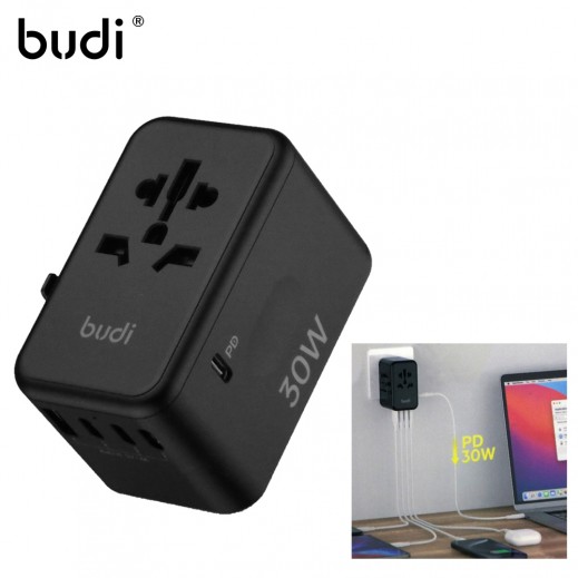 Universal 30w Travel Charger Kit With 4 Type-C -1 Usb -1 World & Storage Box By Budi  - delivered by Taw9eel Fast