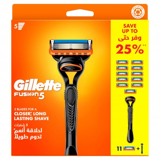 Gillette Fusion5 Men's Refillable Razor: Handle + 11 Blade Refills
