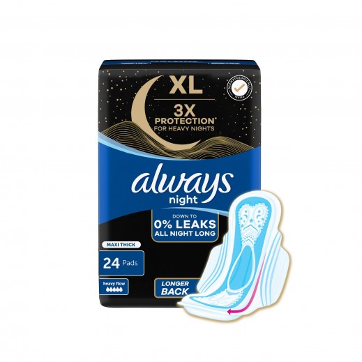Always XL Night Pads 3X Protection for Heavy Nights Maxi Thick 24 Pads - delivered by Taw9eel Fast
