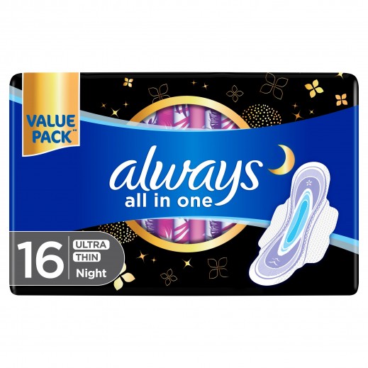 Always Pads Ultra Thin large All In One Night With Wings 16 Sanitary Pads - delivered by Taw9eel Fast