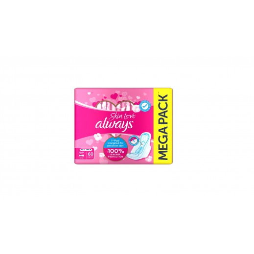 Always Skin Love Sanitary Pads 1st Pad Designed for Skin Care 60 Large Thick Pads