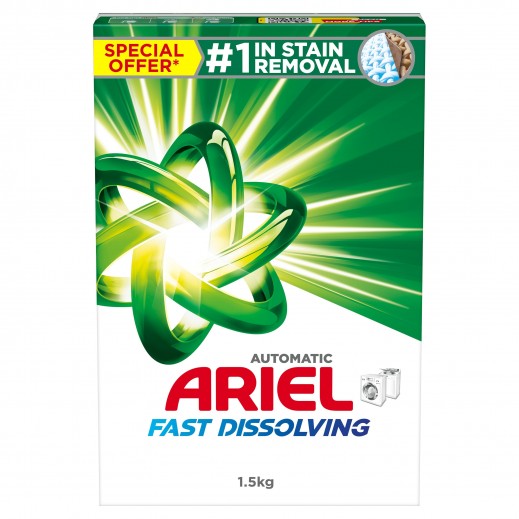 Ariel Fast Dissolving Laundry Detergent Powder, 1.5 KG - delivered by Taw9eel Fast