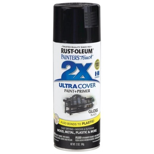 Rust-Oleum Painter'S Touch 2X Ultra Cover Gloss Black Paint+Primer Spray - 340g - delivered by Taw9eel within 1 working day 