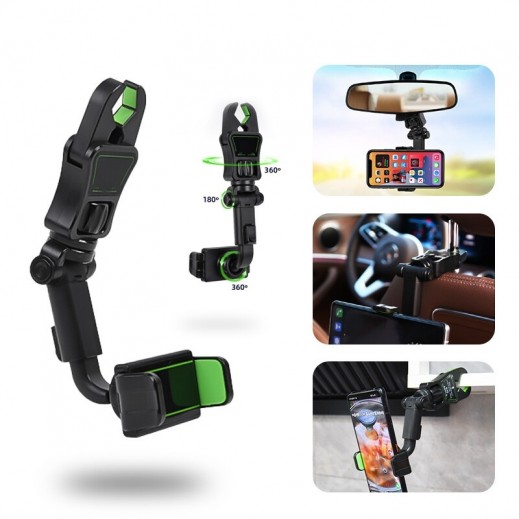 360 Rotatable Multifunctional Rear View Mirror Car Phone Holder Mount