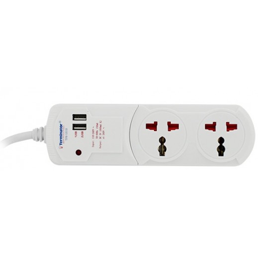 Terminator TPB 12U2I 13A plug, 2G Power Extn. Universal socket, 2 USB socket charger 3M wire - delivered by Taw9eel Fast