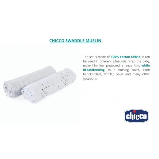 Buy Chicco Swaddle Muslin Pois Zodiac 2 Pieces delivered by