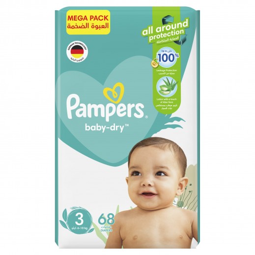 Pampers Baby-Dry Aloe Vera 68 Diapers Size 3 (6-10 kg)  - delivered by Taw9eel Fast