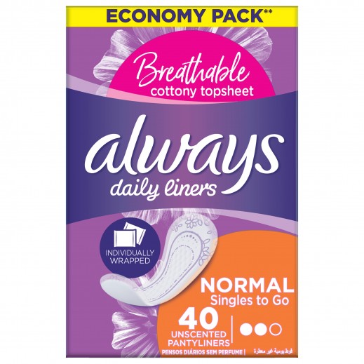 Always Daily Liners Comfort Protect Individually Wrapped Panty Liners - 40 Liners 
