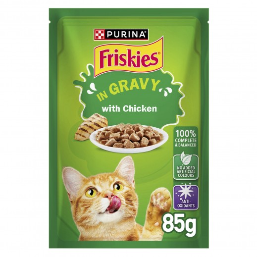 Purina Friskies Chicken Chunks in Gravy Wet Cat Food Pouch 85g - delivered by Taw9eel Fast