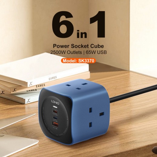 6 in 1 Power Socket Cube By Ldnio - Blue - delivered by Taw9eel Fast
