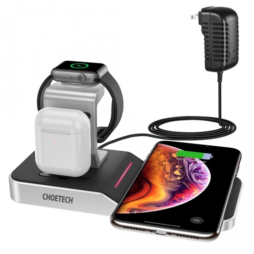 Choetech 4 in 1 Fast Wireless Charging Station for Apple Devices Dock - Silver