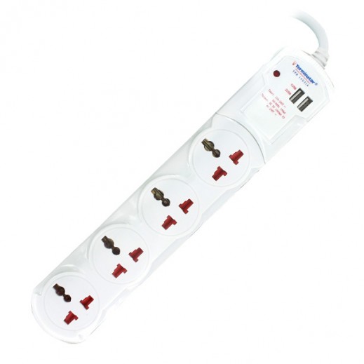 Terminator TPB 14U2I 13A plug, 4G Power Extn. Universal socket, 2 USB socket charger 3M wire - delivered by Taw9eel Fast