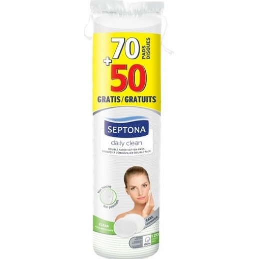 Septona Daily Clean Cotton Facial Pads 70 + 50 Free - delivered by Taw9eel Fast