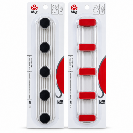 Mig Adhesive Wall Plastic Hook 5 Pegs