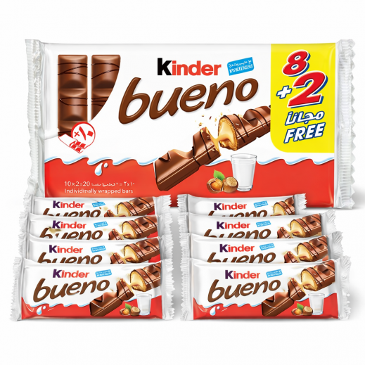 Kinder Bueno Milk Chocolate Bar Multi Pack 10 x 2 Bars 430 g - delivered by Taw9eel Fast