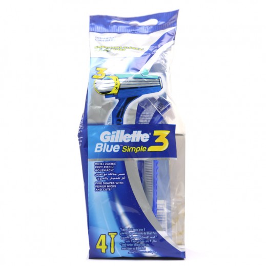 Gillette Blue Simple 3 disposable Razor 4 Pieces