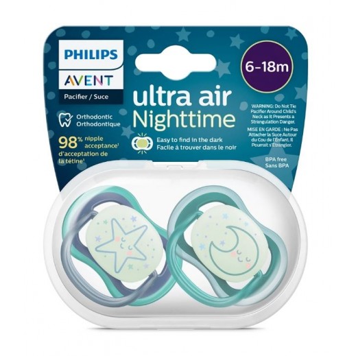 Philips Avent Air Nighttime Soother Boys 6-18 Months - 2 Pieces