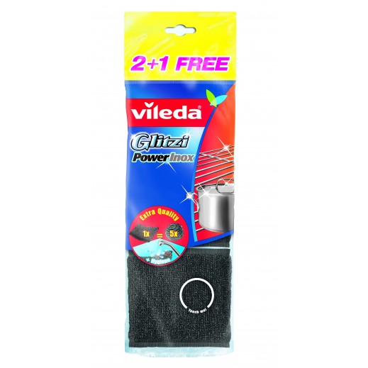 Vileda Glitzi Power Inox Metallic Scourer 2 + 1 Free