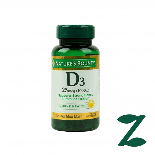 Nature's Bounty Vitamin D3 25 mcg 1000IU For Immune Health - 120 Softgels - delivered by Pharmazone Pharmacy - within 2 Hours