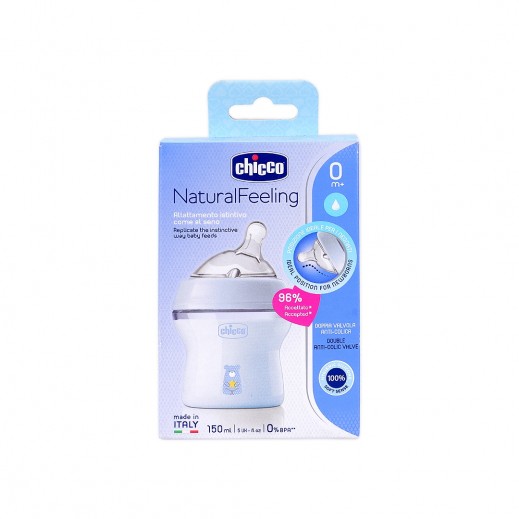 Chicco Natural Feeling Bottle Blue 150ml (0m+) - delivered by Pharmazone Pharmacy - within 2 Hours