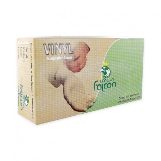 Falcon Crown Vinyl gloves Medium (94 mm) (100 Pieces) - delivered by Taw9eel Fast