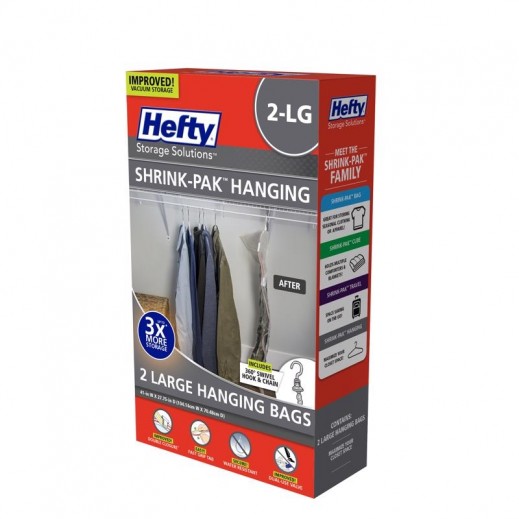 Hefty Shrink-Pak Clear Vacuum Cube Hanging Storage Bags Large 2Pcs