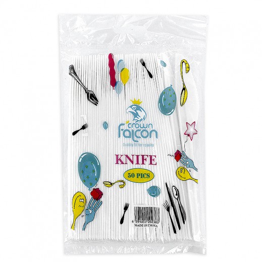 Falcon Crown Plastic White Knife 50 pieces - delivered by Taw9eel Fast