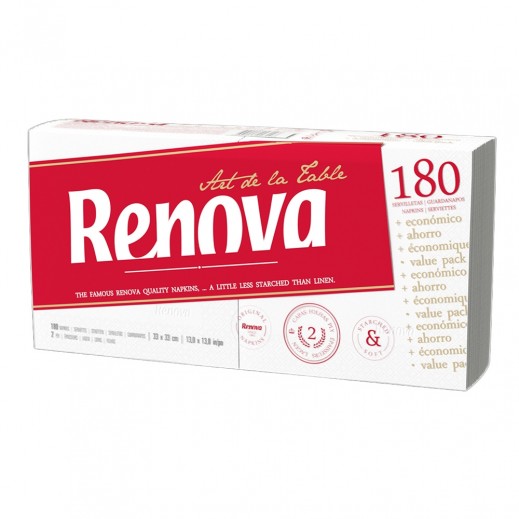 Renova White Coloured Table Napkins 80 Pcs 2-Ply 33x33cm
