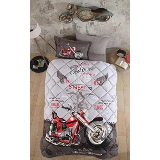 Mora Single Classy Fitted Comforter Set Grey 180 × 240cm - 5 Pieces - delivered by Taw9eel Within 24 Hours