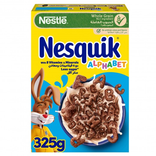 Nestle Nesquik Whole Grain Less Sugar Alphabet Corn Flakes 325 g - delivered by Taw9eel Fast