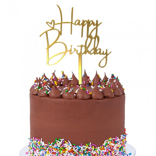 Happy Birthday acrylic cake topper - Gold  (1 Pcs) - delivered by Taw9eel Fast