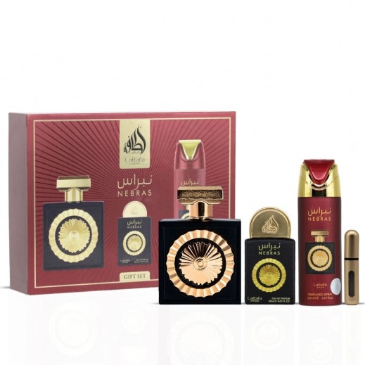 Lattafa 3 Pcs Gift Set Pride Nebras EDP for Unisex 100Ml + 20Ml + Deo 200Ml 