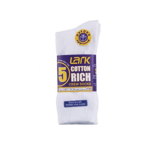 Lark Boy's Crew Socks From 11 to 14 Years 5 Pairs - White