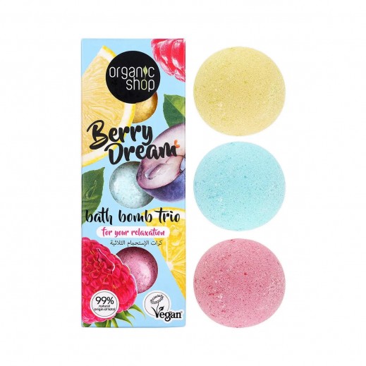 Organic Shop Berry Dream Bath Bomb Trio Set 3×85g - delivered by The Pharmacy - within 2 Hours